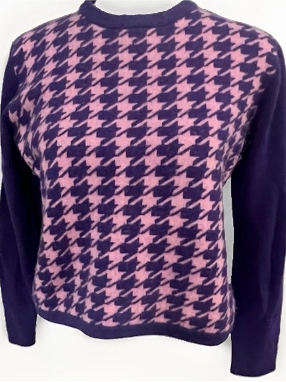 Seguito Collection Purple & Pink Houndstooth Cashmere Sweater — Size L